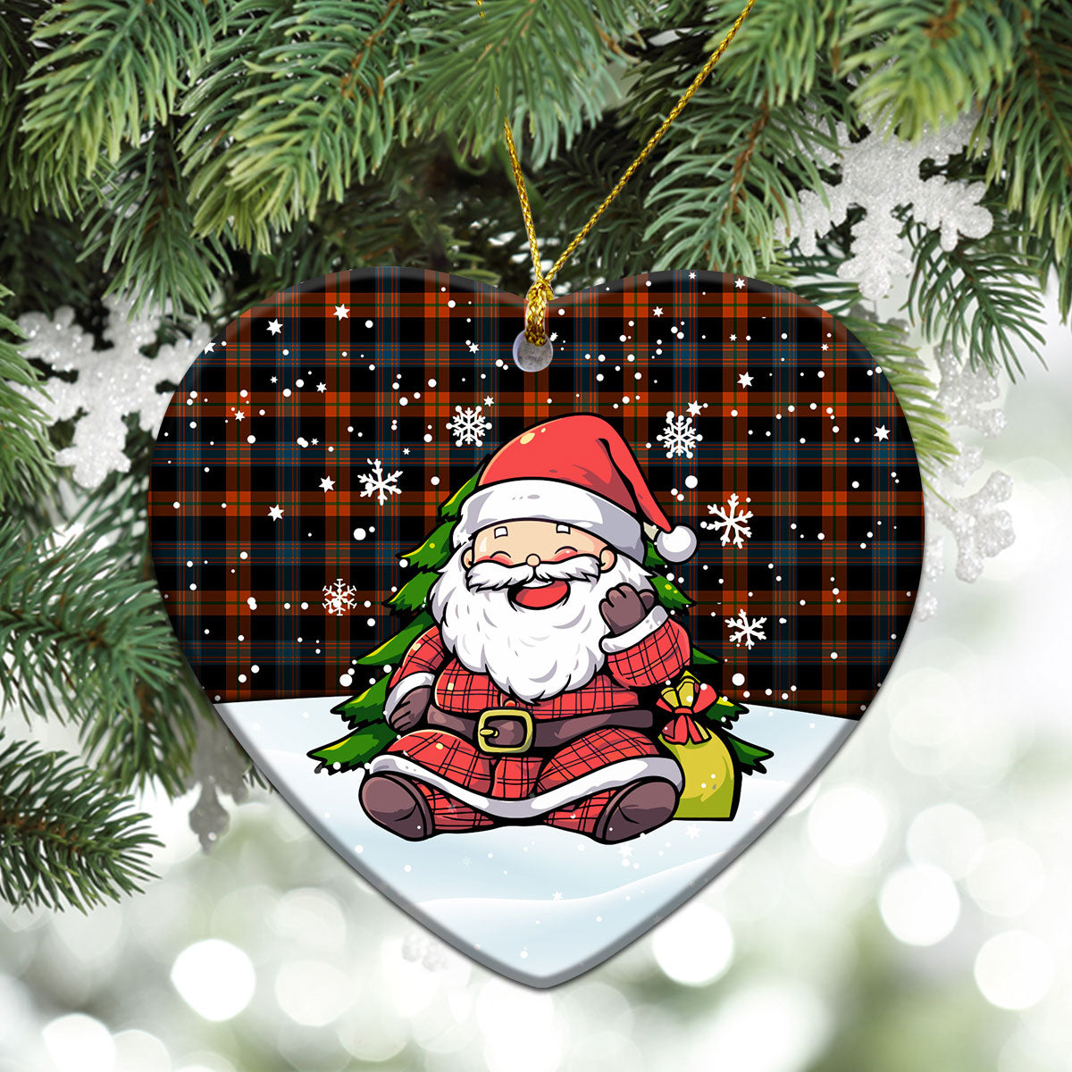 Brown Ancient Tartan Christmas Ceramic Ornament - Scottish Santa Style