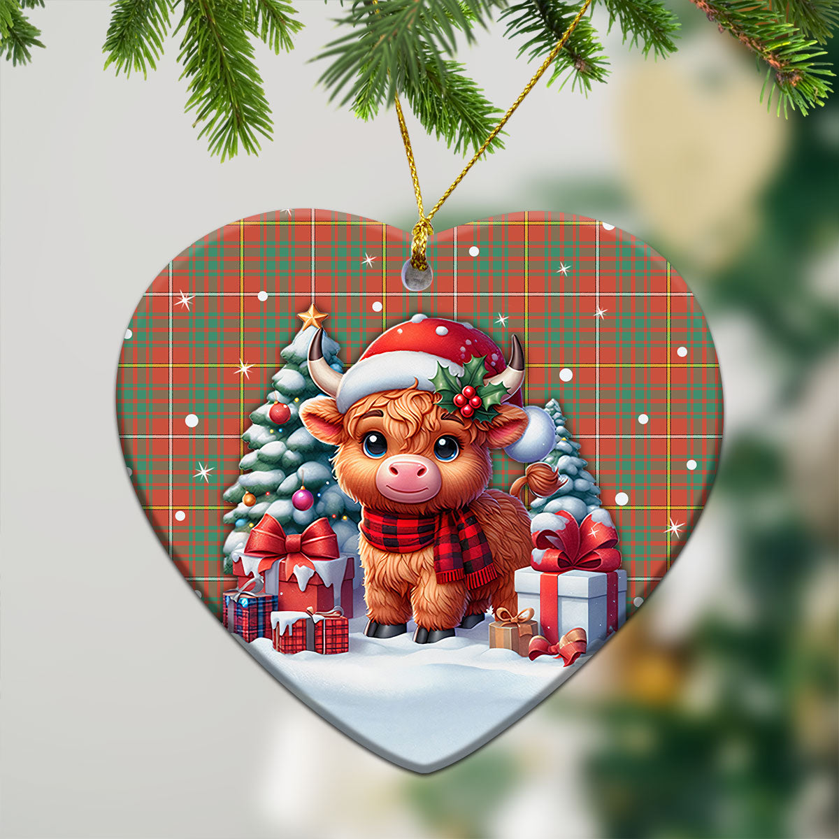 Bruce Ancient Tartan Christmas Ceramic Ornament - Highland Cow Winter Style