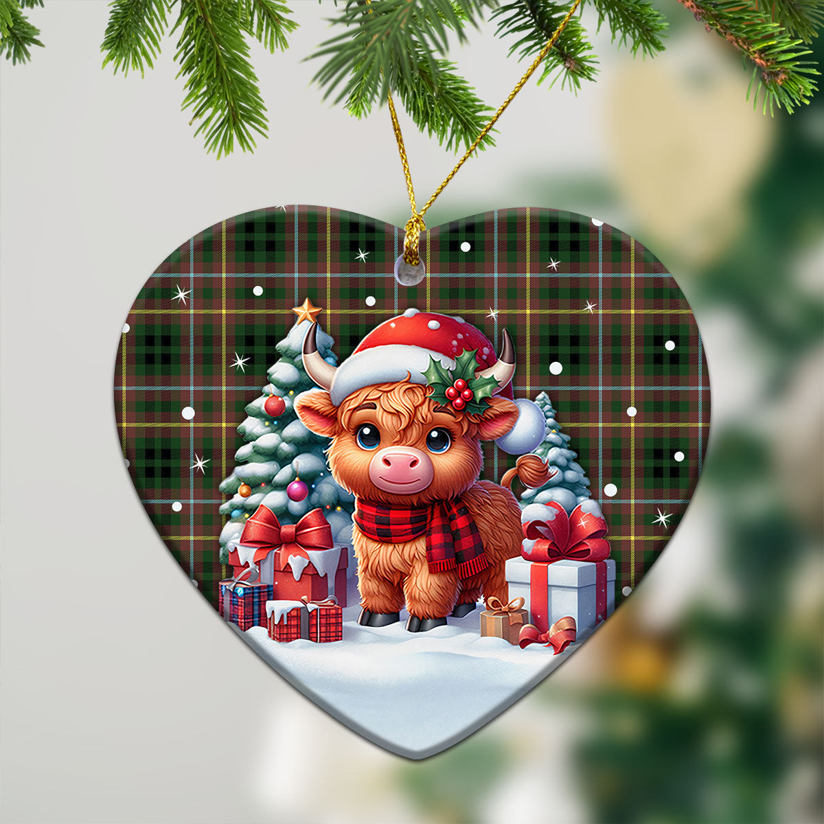 Buchanan Hunting Tartan Christmas Ceramic Ornament - Highland Cow Winter Style