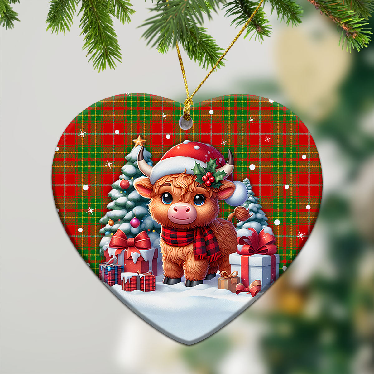 Burnett Ancient Tartan Christmas Ceramic Ornament - Highland Cow Winter Style