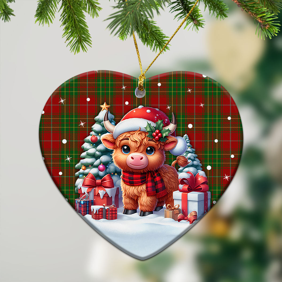 Burnett Tartan Christmas Ceramic Ornament - Highland Cow Winter Style