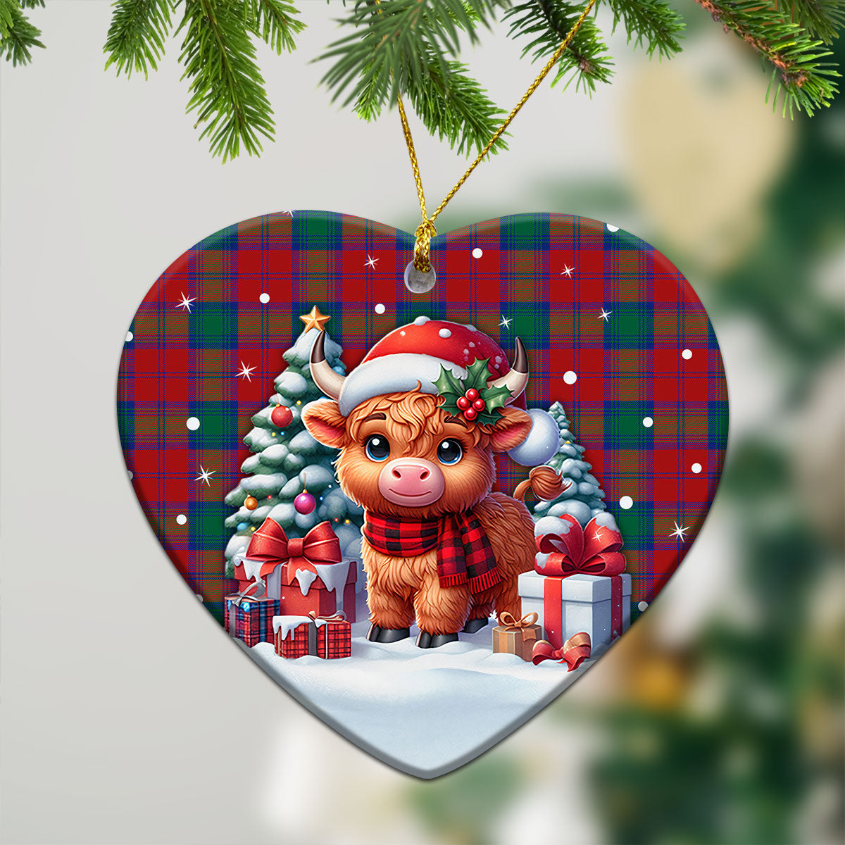 Byres Tartan Christmas Ceramic Ornament - Highland Cow Winter Style