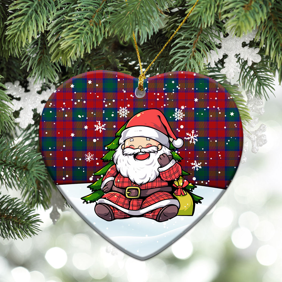 Byres Tartan Christmas Ceramic Ornament - Scottish Santa Style