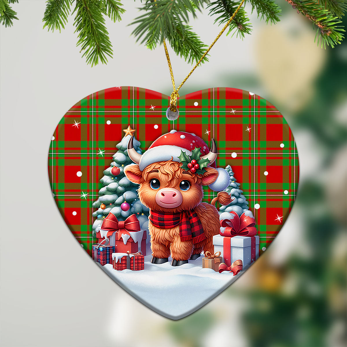 Callander Tartan Christmas Ceramic Ornament - Highland Cow Winter Style