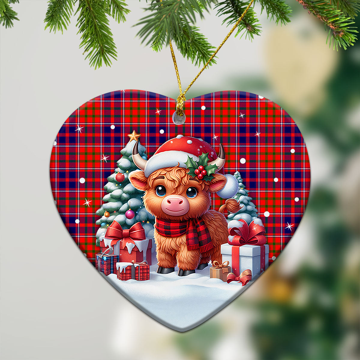 Cameron of Lochiel Modern Tartan Christmas Ceramic Ornament - Highland Cow Winter Style