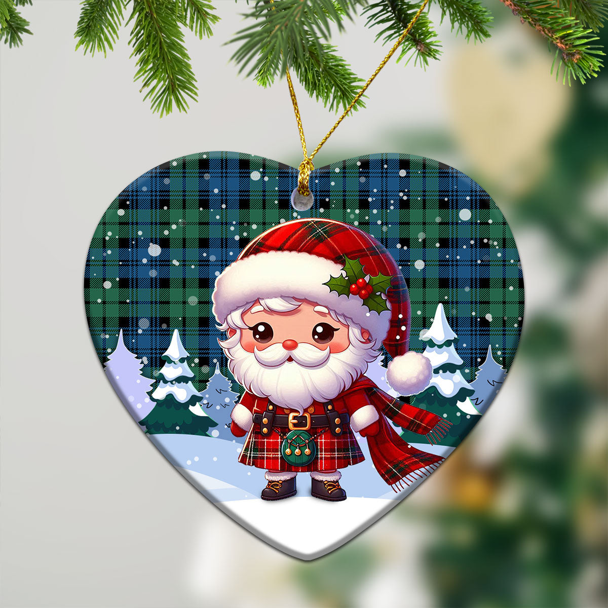 Campbell Ancient 02 Tartan Christmas Ceramic Ornament - Santa Claus In Kilt Style