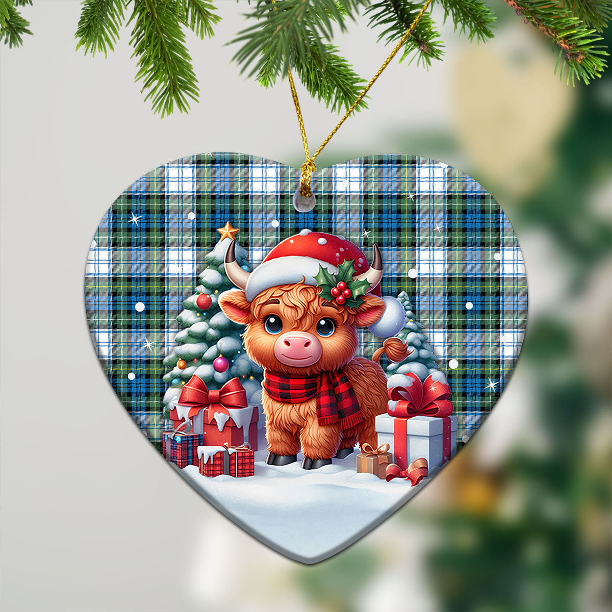 Campbell Dress Ancient Tartan Christmas Ceramic Ornament - Highland Cow Winter Style