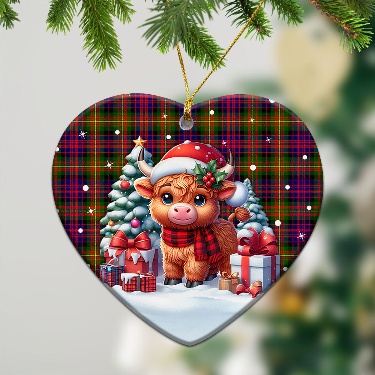 Carnegie Modern Tartan Christmas Ceramic Ornament - Highland Cow Winter Style