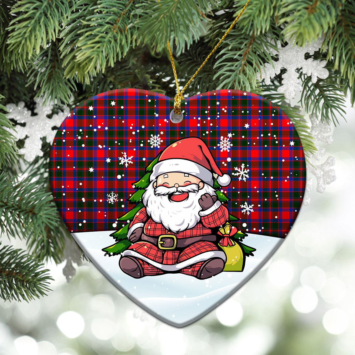 Carrick District Tartan Christmas Ceramic Ornament - Scottish Santa Style