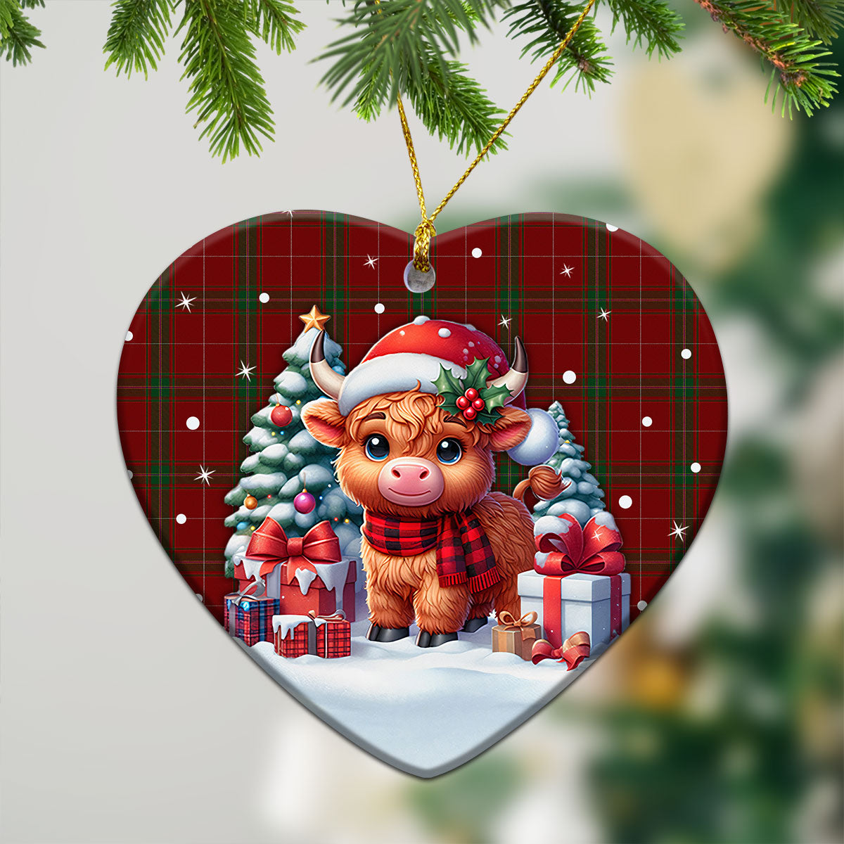 Carruthers Tartan Christmas Ceramic Ornament - Highland Cow Winter Style