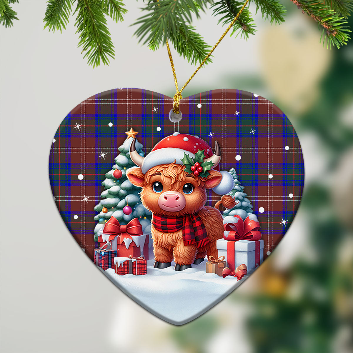 Chisholm Hunting Modern Tartan Christmas Ceramic Ornament - Highland Cow Winter Style