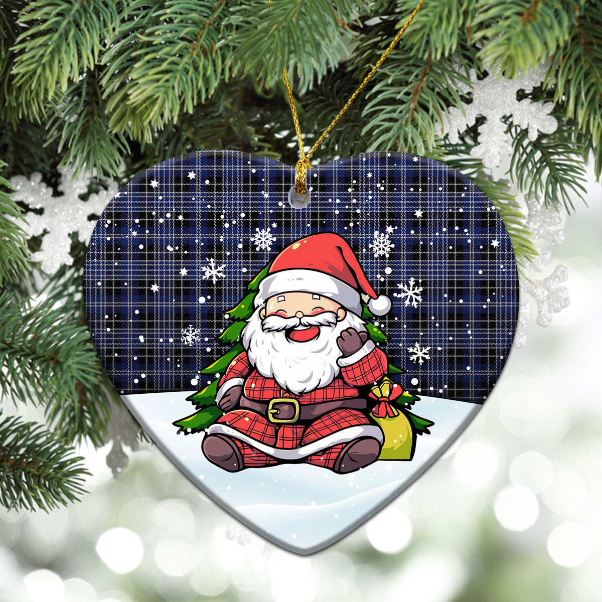 Clark Modern Tartan Christmas Ceramic Ornament - Scottish Santa Style