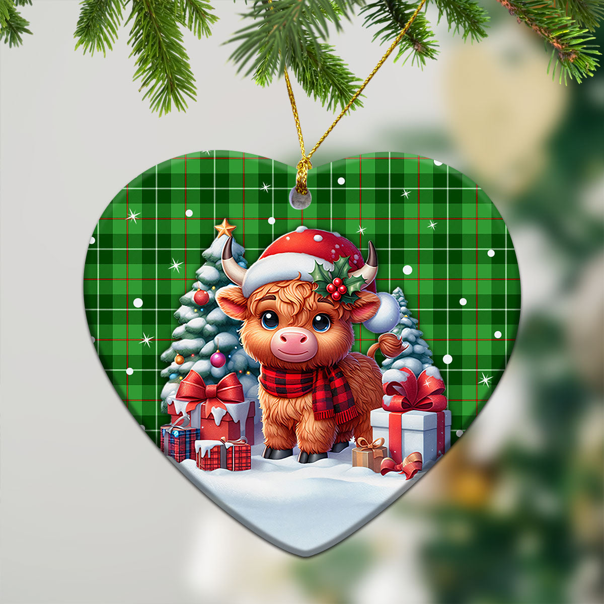 Clephan (or Clephane) Tartan Christmas Ceramic Ornament - Highland Cow Winter Style