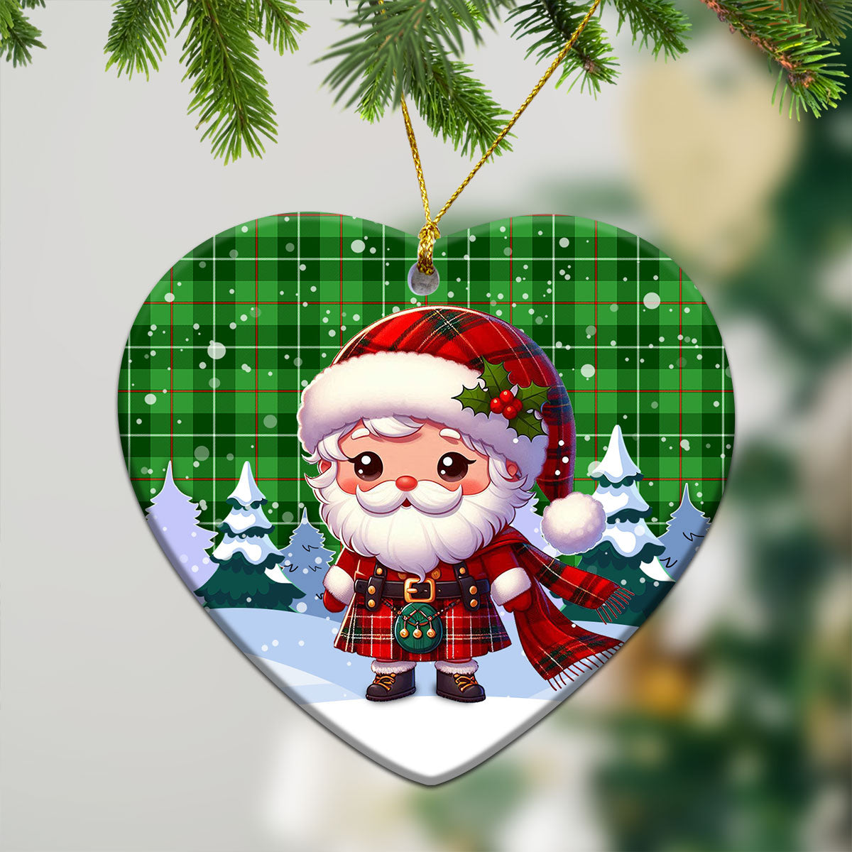 Clephan (or Clephane) Tartan Christmas Ceramic Ornament - Santa Claus In Kilt Style