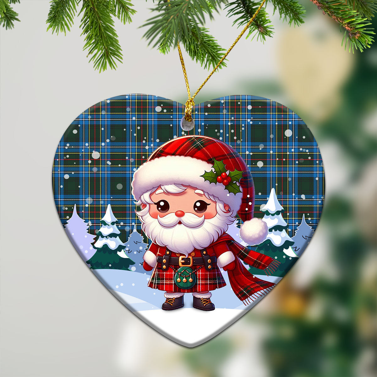 Cockburn Modern Tartan Christmas Ceramic Ornament - Santa Claus In Kilt Style