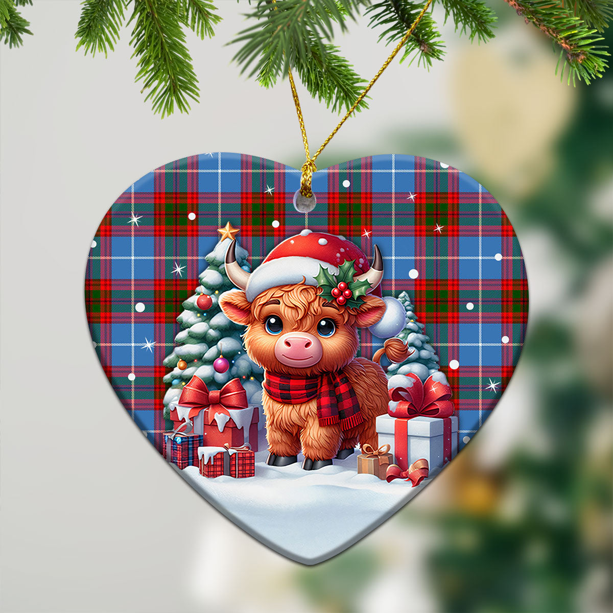 Congilton Tartan Christmas Ceramic Ornament - Highland Cow Winter Style