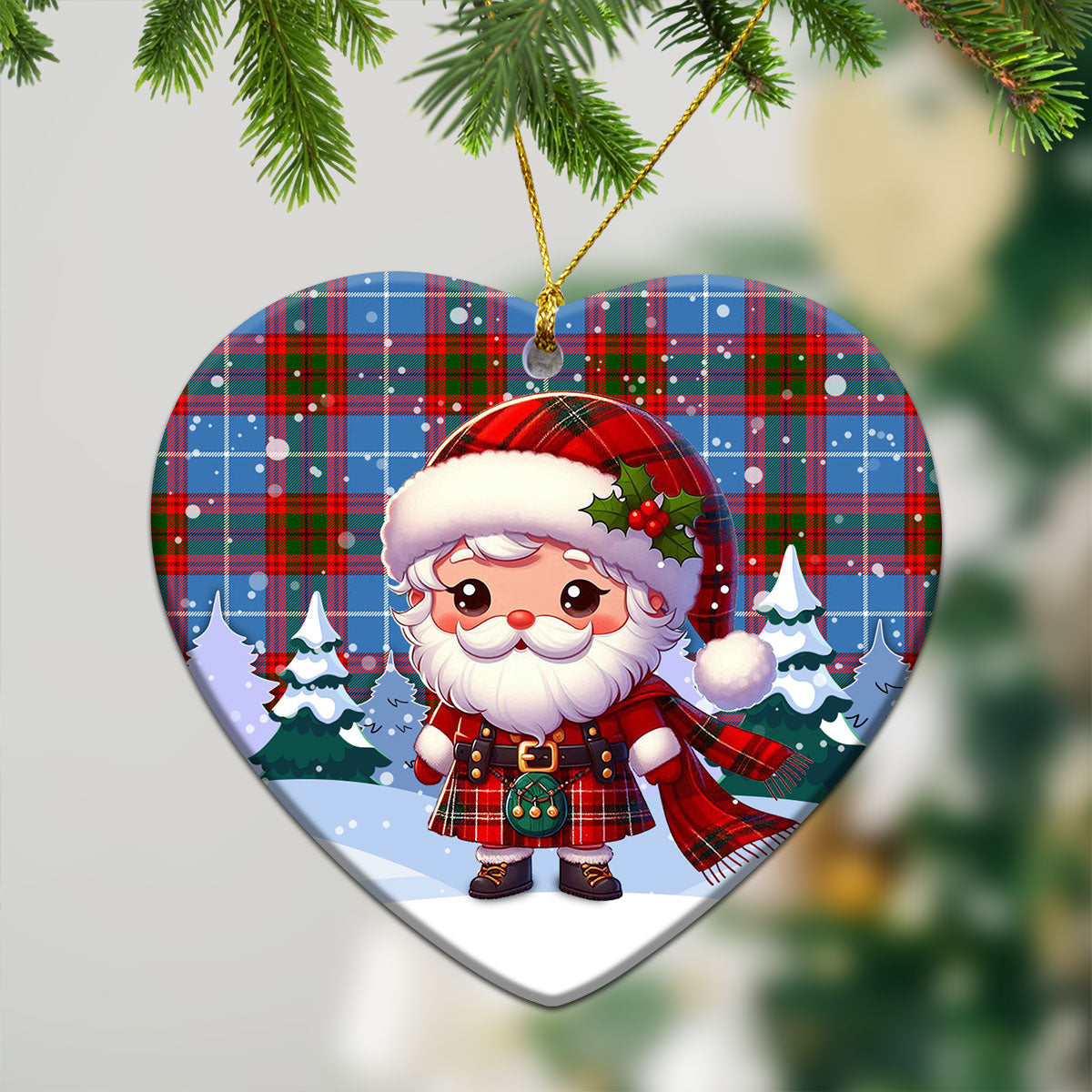 Congilton Tartan Christmas Ceramic Ornament - Santa Claus In Kilt Style