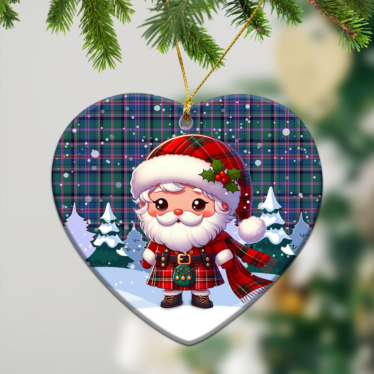 Cooper Ancient Tartan Christmas Ceramic Ornament - Santa Claus In Kilt Style