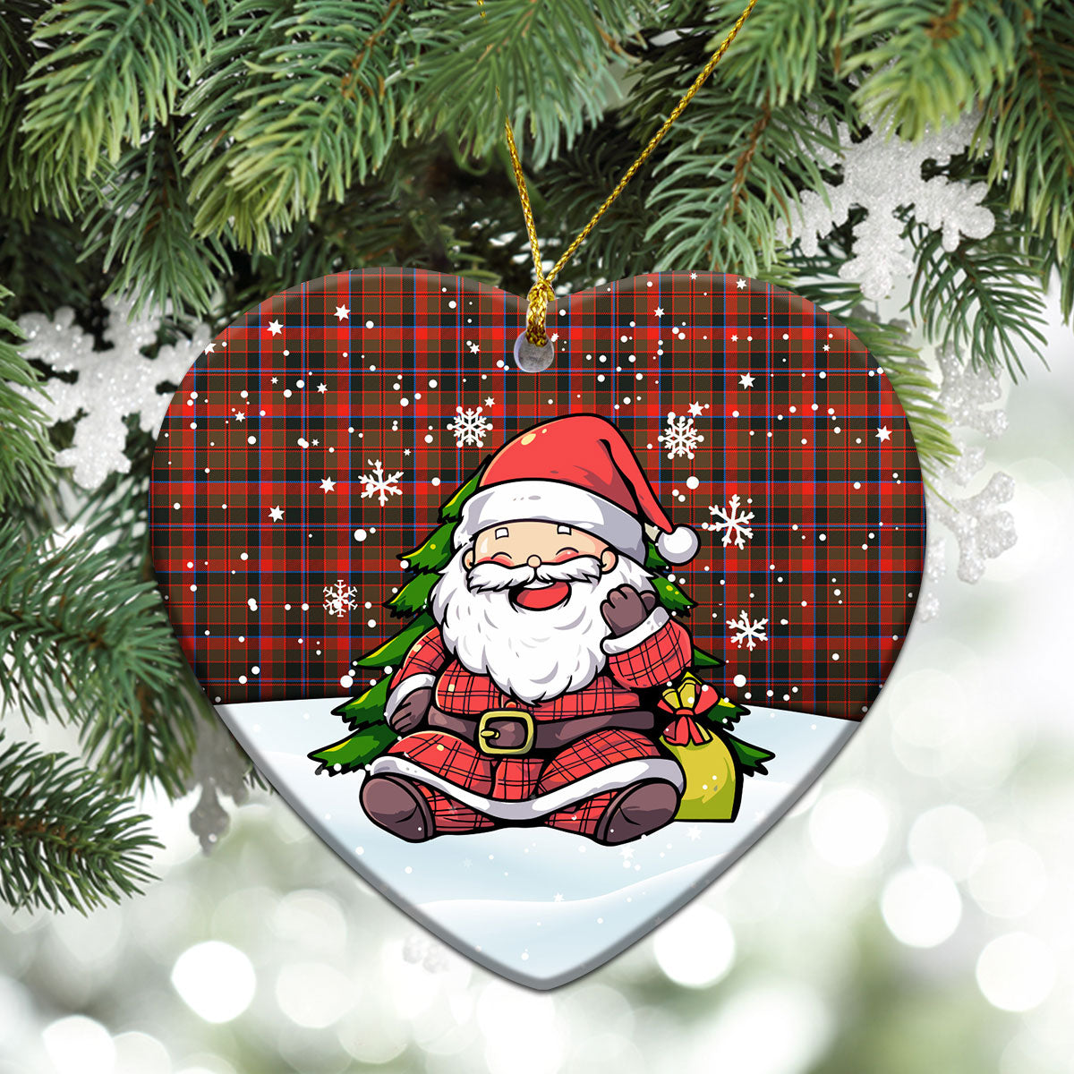 Cumming Hunting Weathered Tartan Christmas Ceramic Ornament - Scottish Santa Style