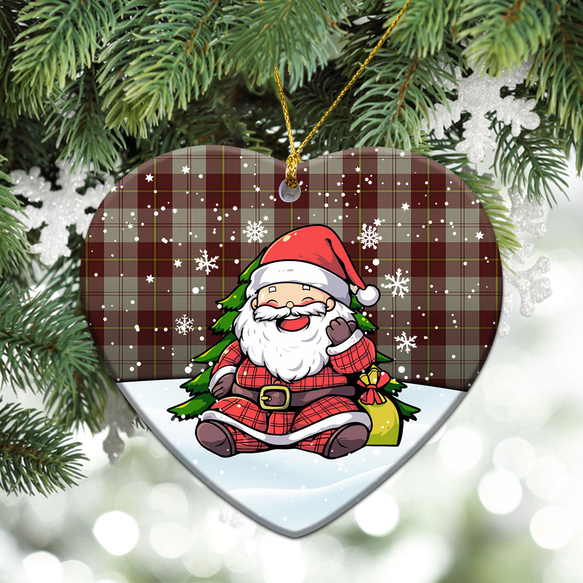 Cunningham Burgundy Dancers Tartan Christmas Ceramic Ornament - Scottish Santa Style