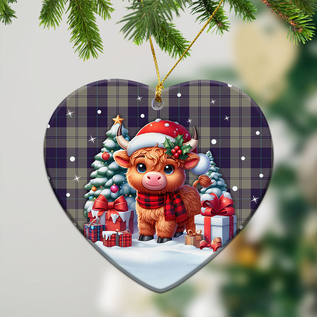 Cunningham Dress Blue Dancers Tartan Christmas Ceramic Ornament - Highland Cow Winter Style