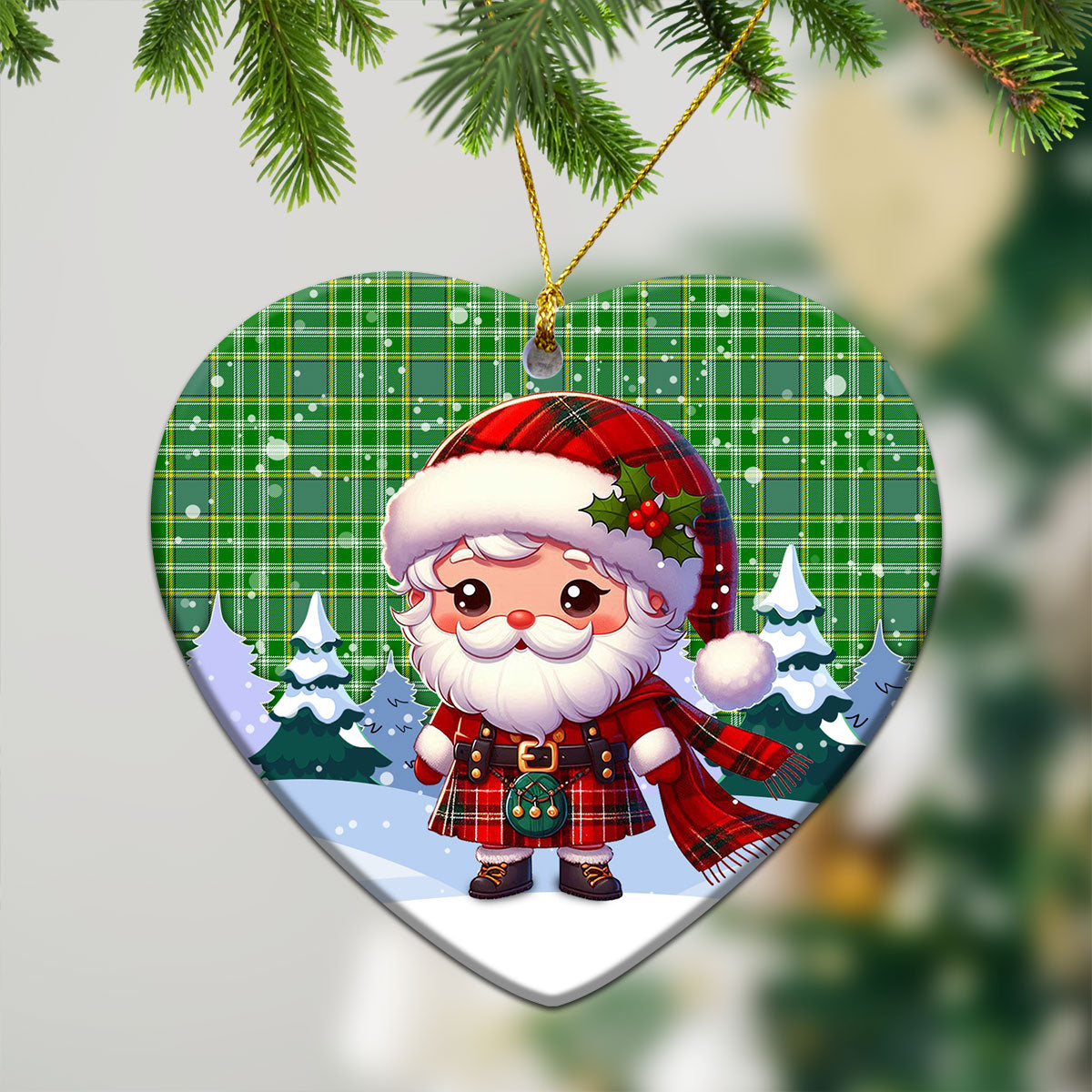 Currie Tartan Christmas Ceramic Ornament - Santa Claus In Kilt Style