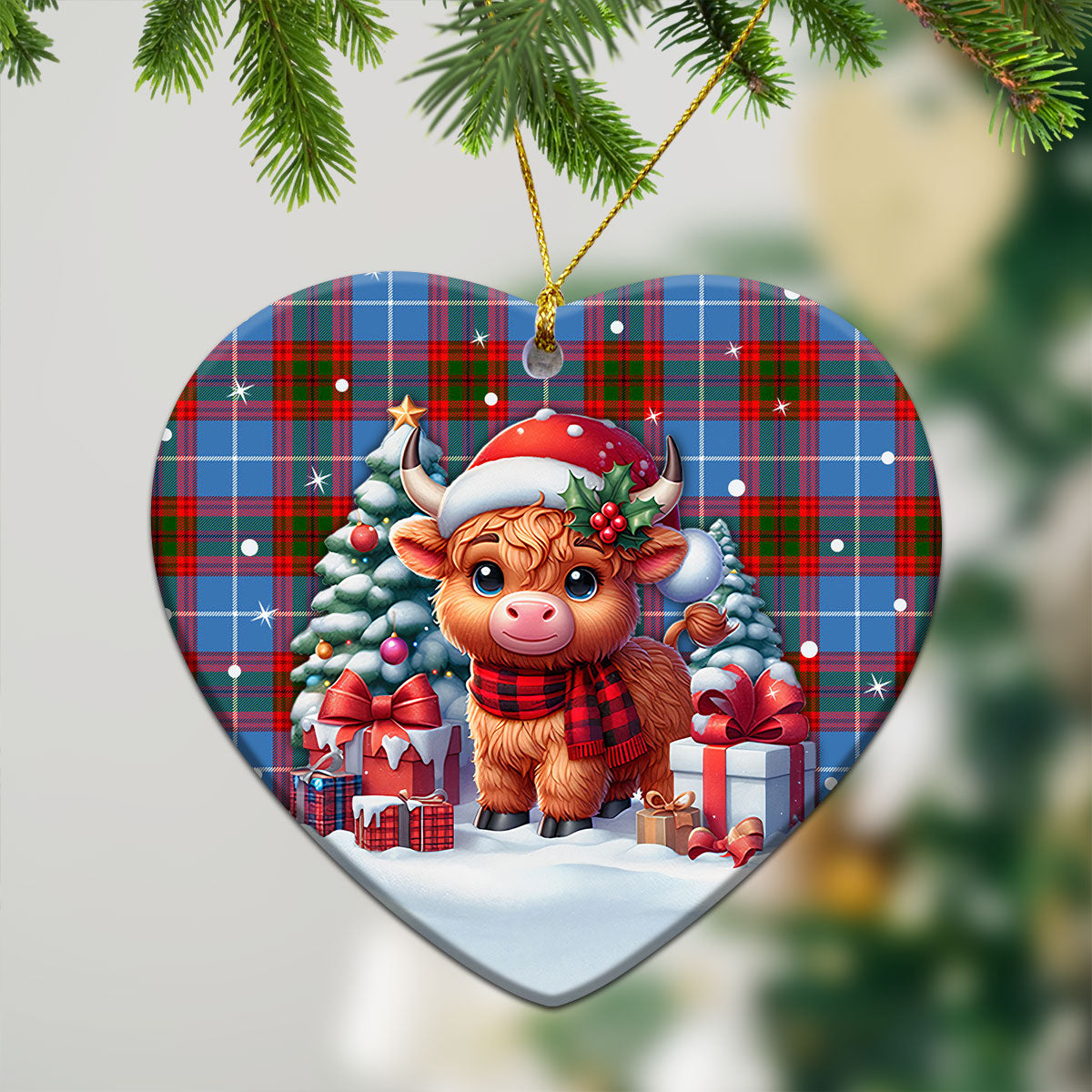 Dalmahoy Tartan Christmas Ceramic Ornament - Highland Cow Winter Style