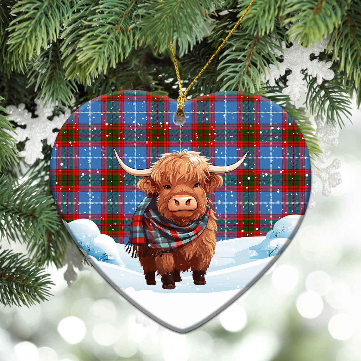 Dalmahoy Tartan Christmas Ceramic Ornament - Highland Cows Snow Style