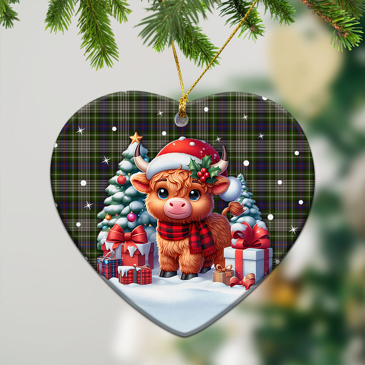 Davidson Tulloch Dress Tartan Christmas Ceramic Ornament - Highland Cow Winter Style