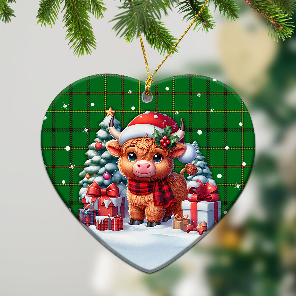 Don Tartan Christmas Ceramic Ornament - Highland Cow Winter Style