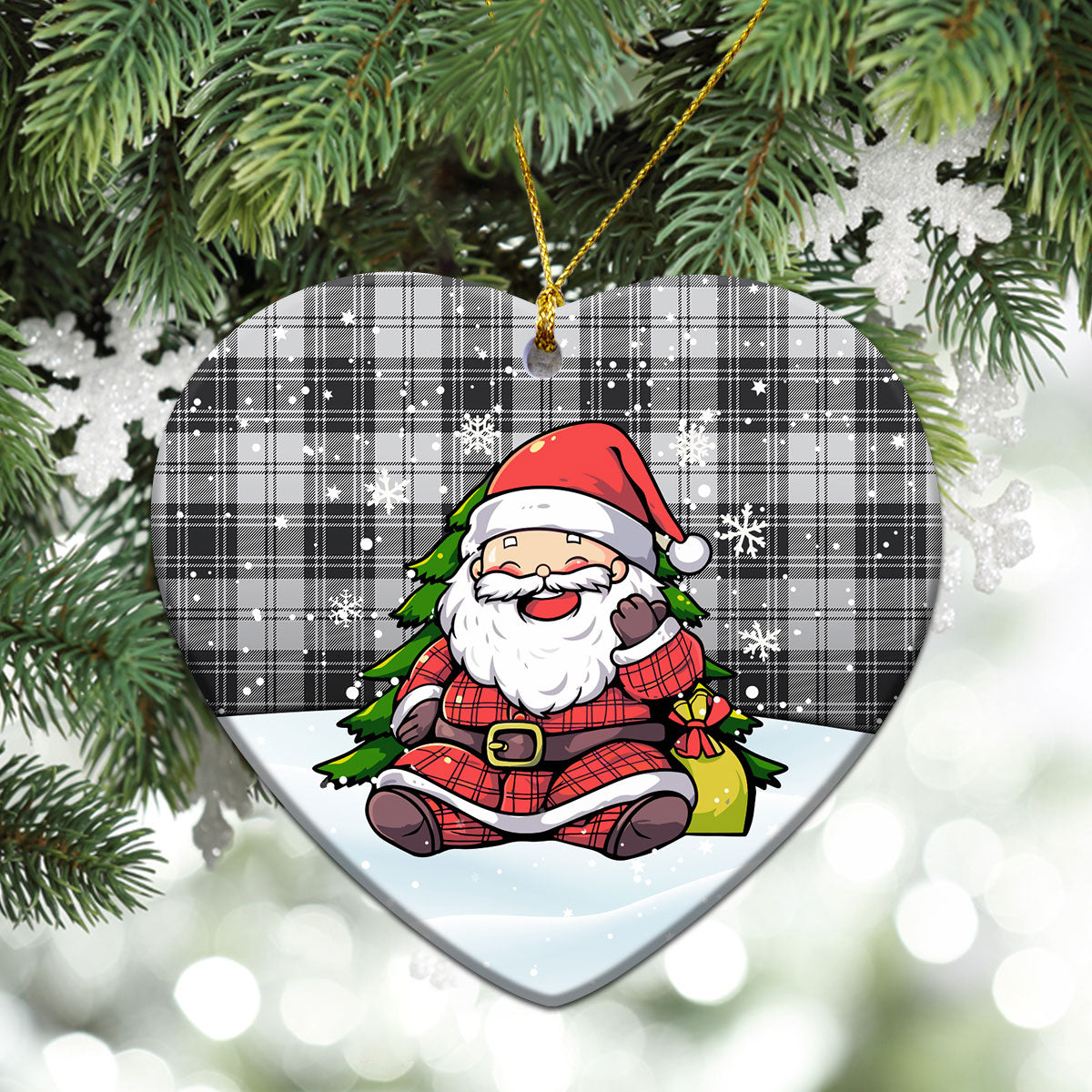 Douglas Grey Modern Tartan Christmas Ceramic Ornament - Scottish Santa Style