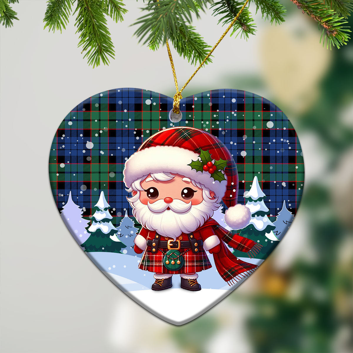 Fletcher Ancient Tartan Christmas Ceramic Ornament - Santa Claus In Kilt Style