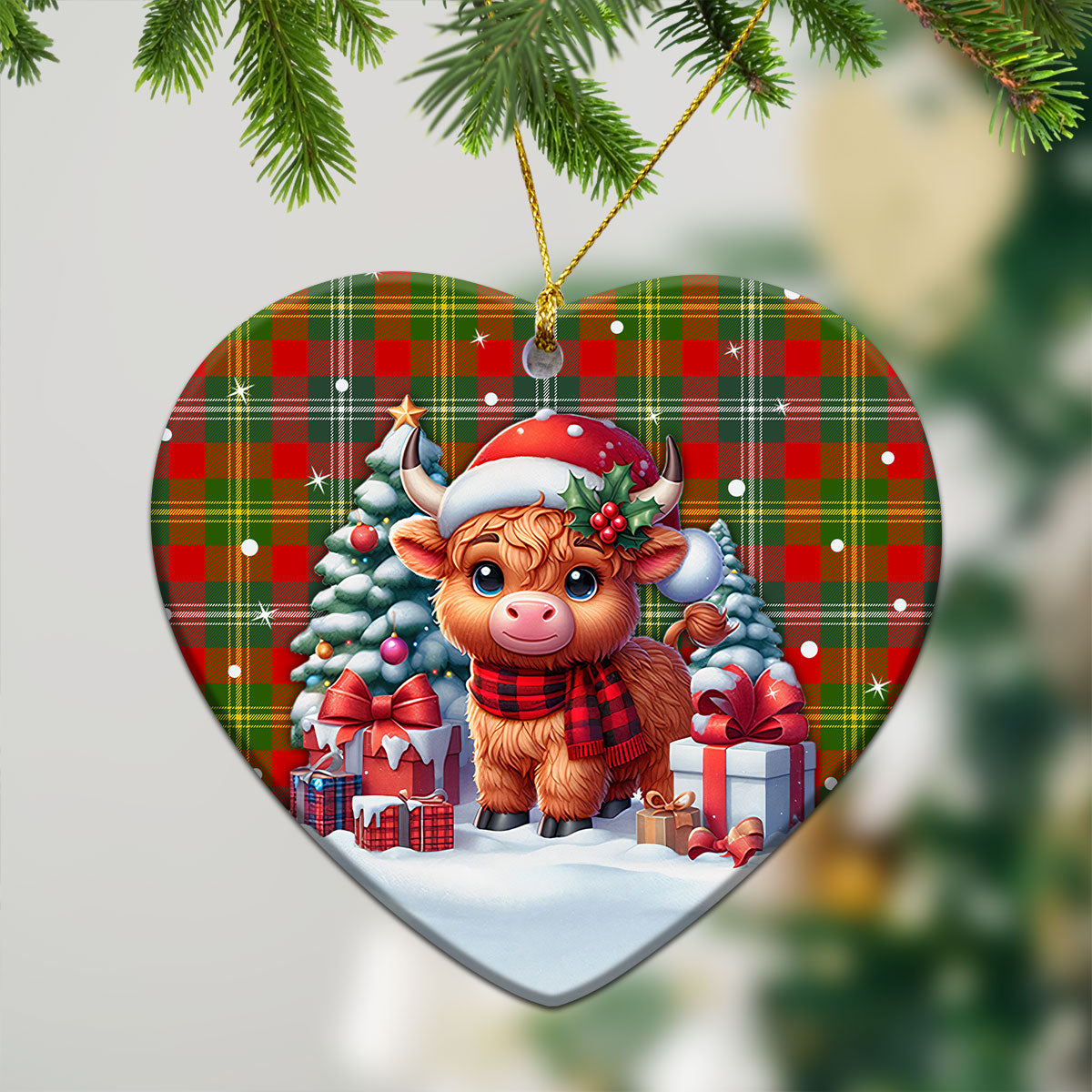 Forrester Tartan Christmas Ceramic Ornament - Highland Cow Winter Style