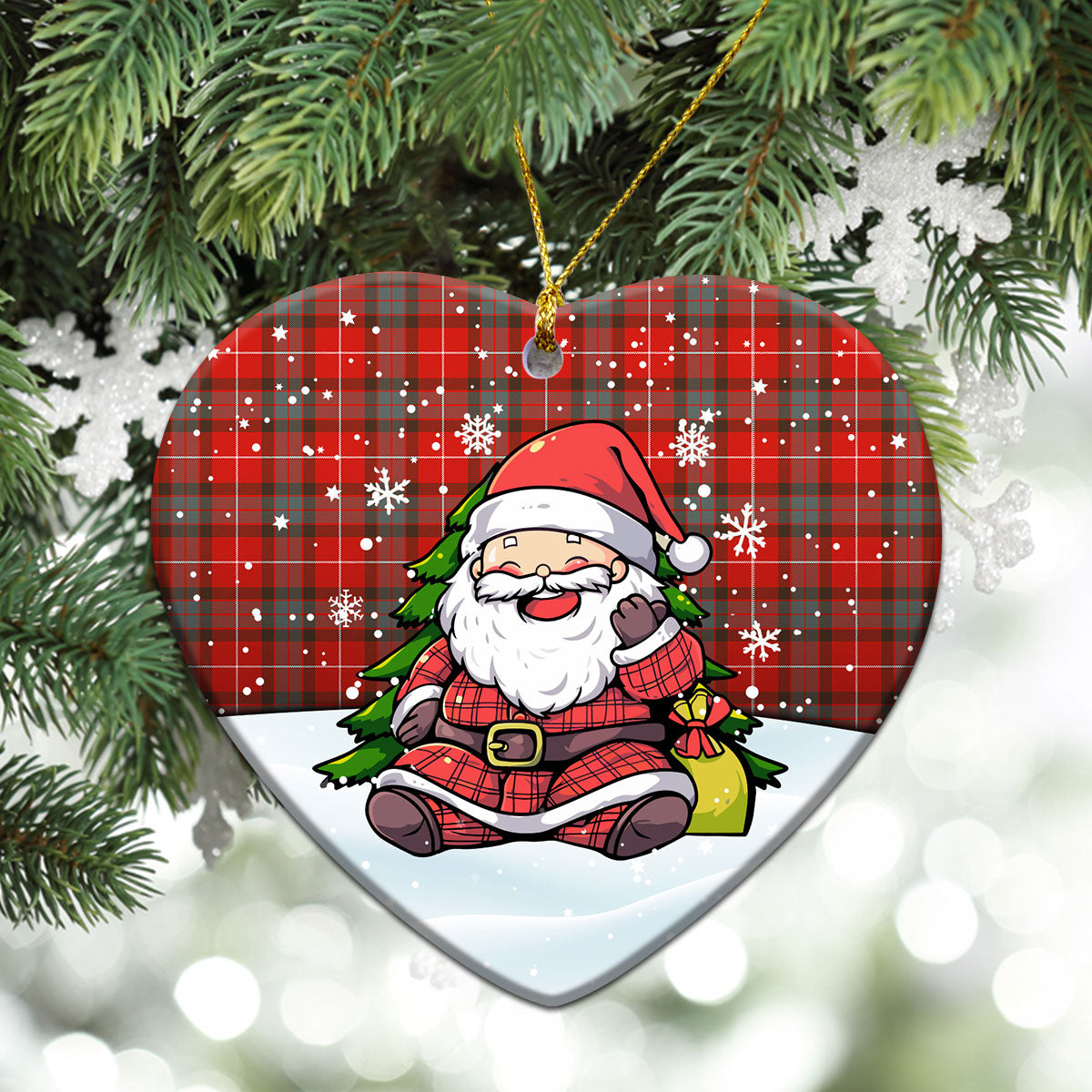 Fraser (of Lovat) Weathered Tartan Christmas Ceramic Ornament - Scottish Santa Style