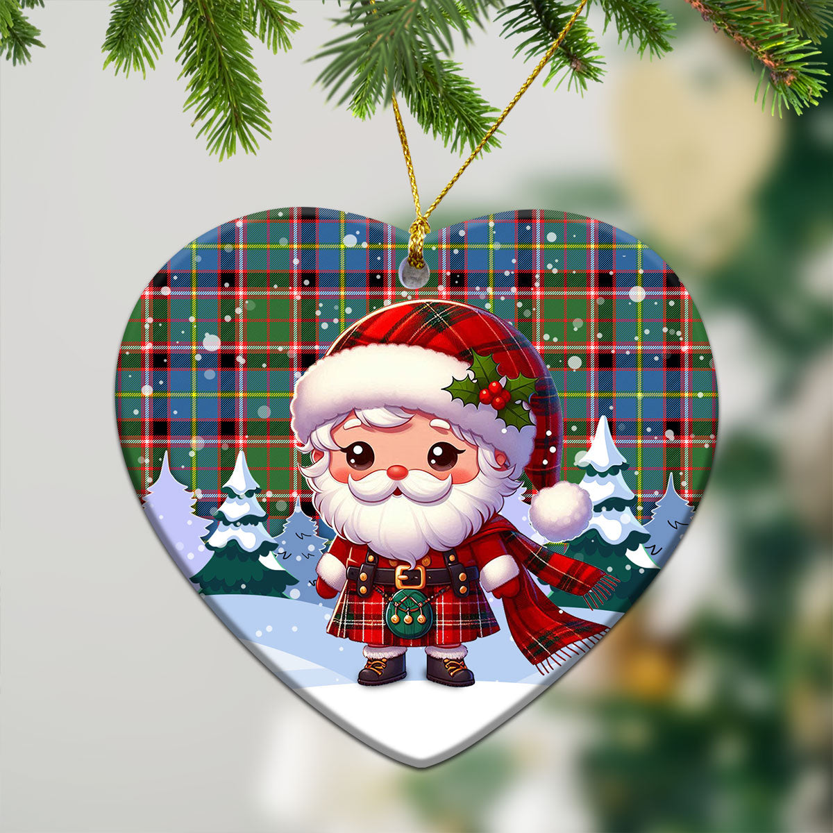 Glass Tartan Christmas Ceramic Ornament - Santa Claus In Kilt Style