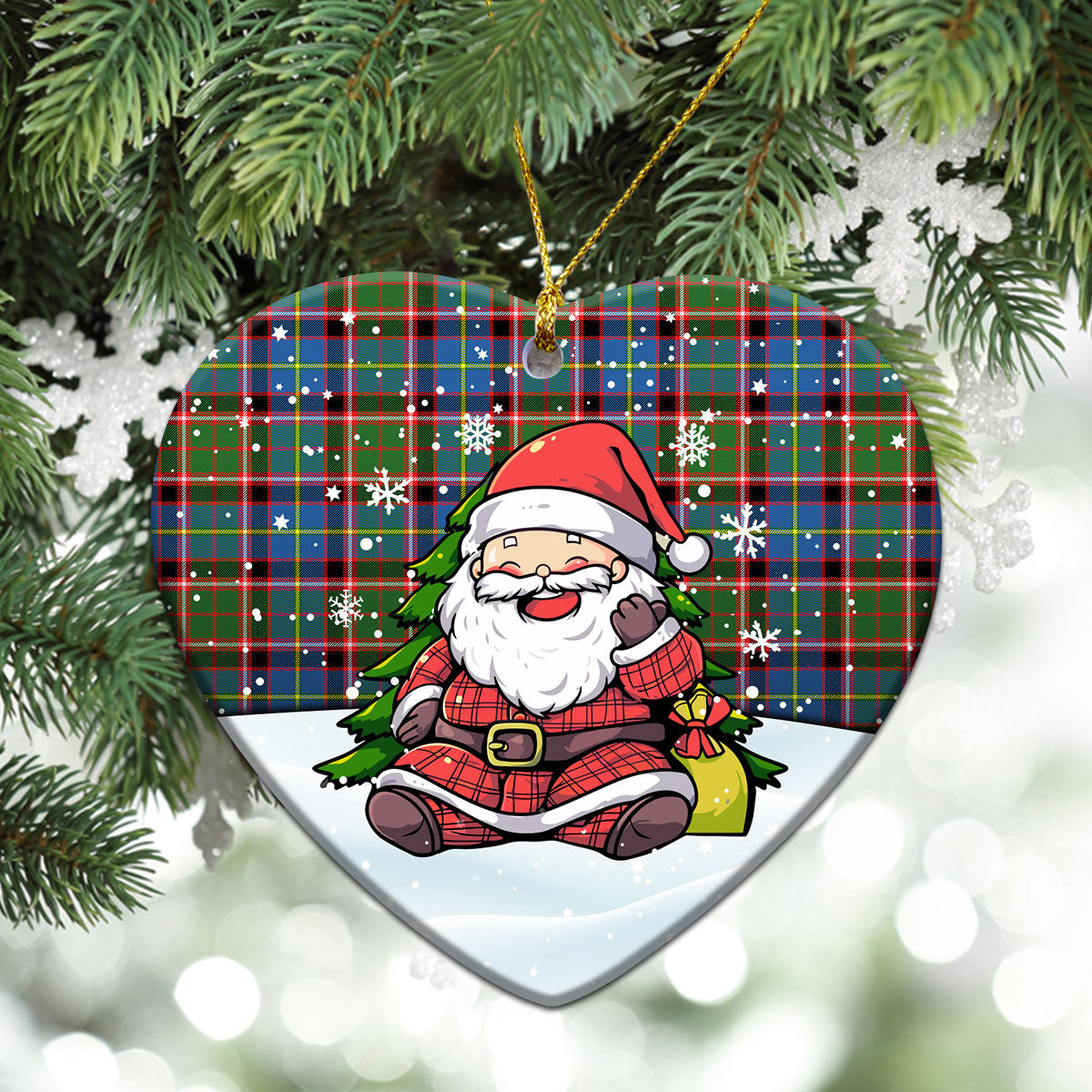 Glass Tartan Christmas Ceramic Ornament - Scottish Santa Style