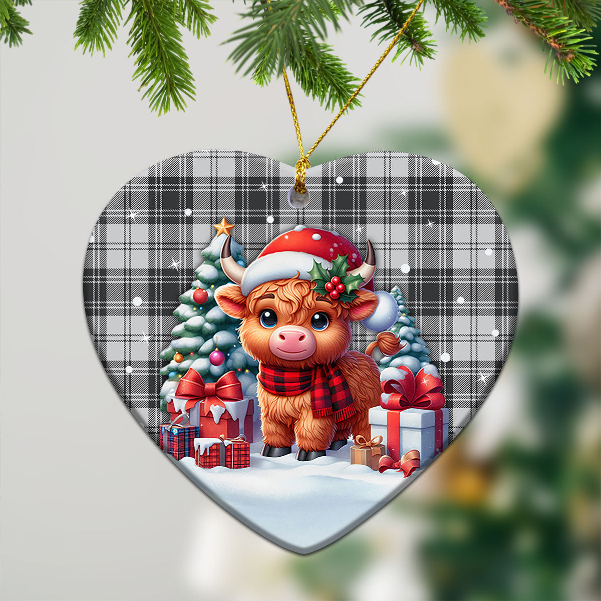 Glen Tartan Christmas Ceramic Ornament - Highland Cow Winter Style