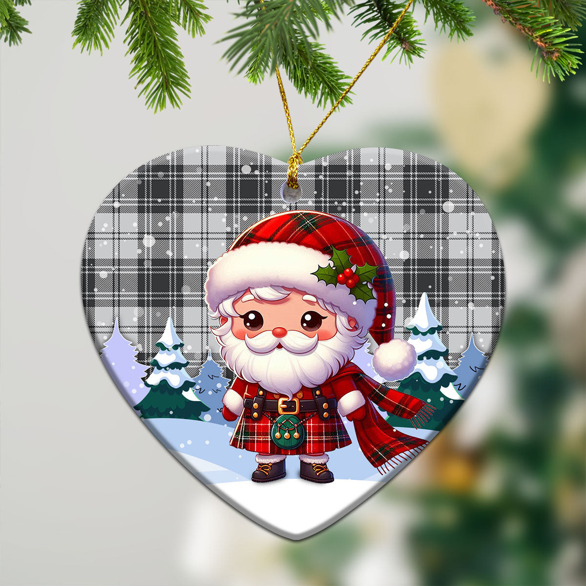 Glendinning Tartan Christmas Ceramic Ornament - Santa Claus In Kilt Style