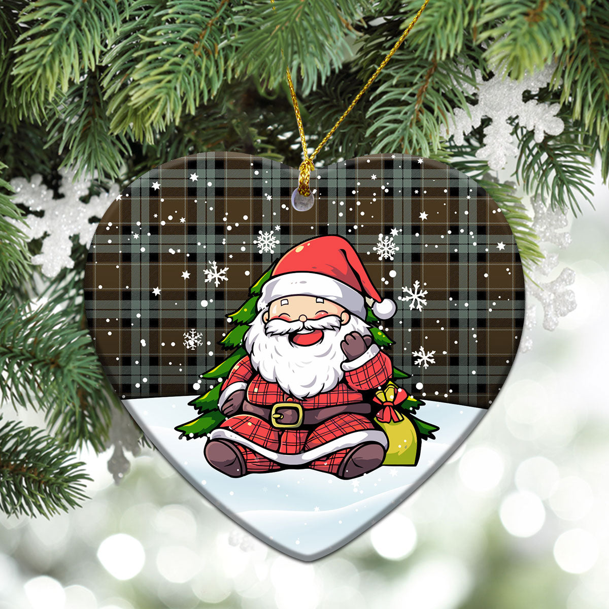 Graham of Menteith Weathered Tartan Christmas Ceramic Ornament - Scottish Santa Style