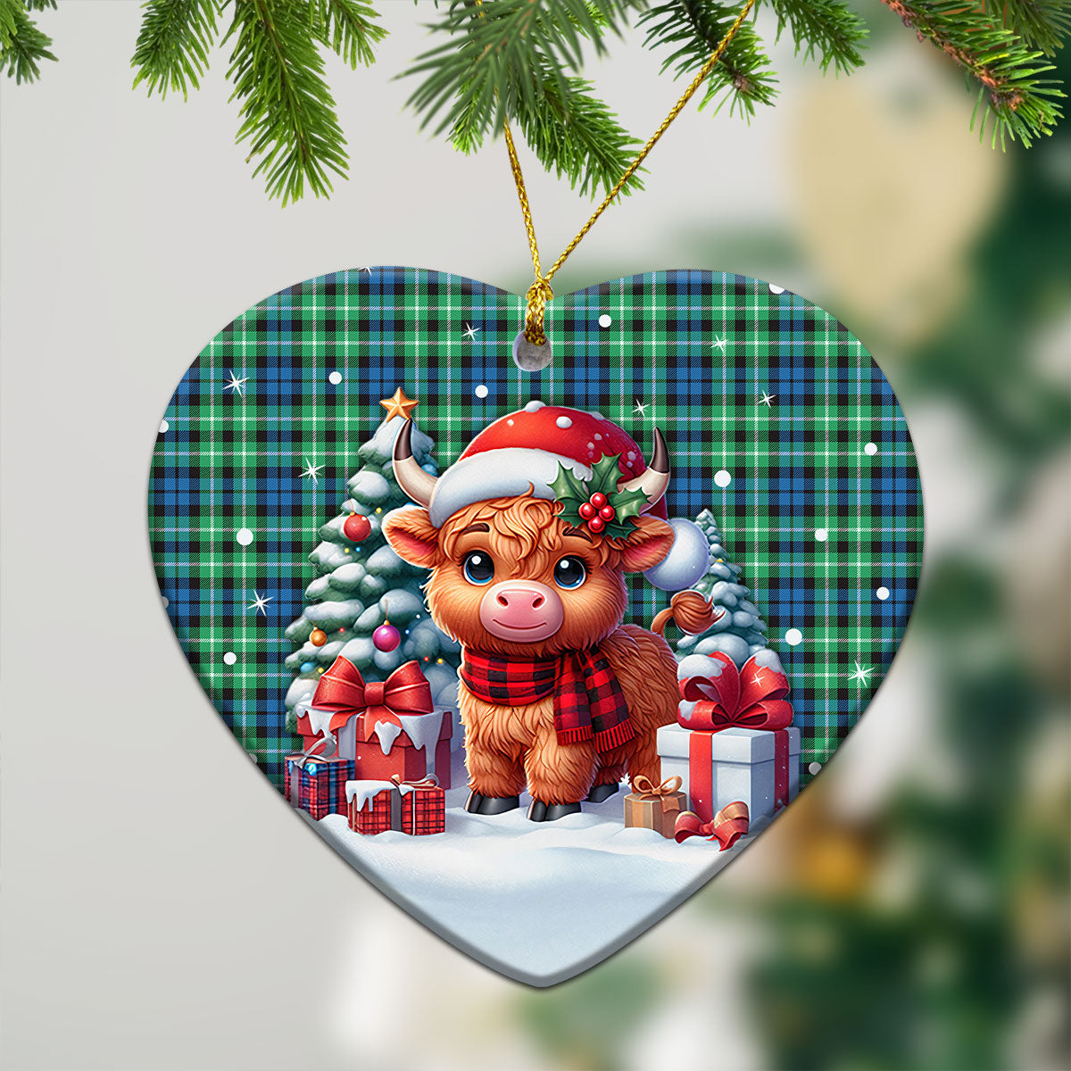 Graham of Montrose Ancient Tartan Christmas Ceramic Ornament - Highland Cow Winter Style