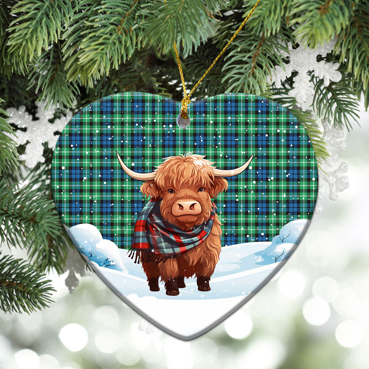 Graham of Montrose Ancient Tartan Christmas Ceramic Ornament - Highland Cows Snow Style