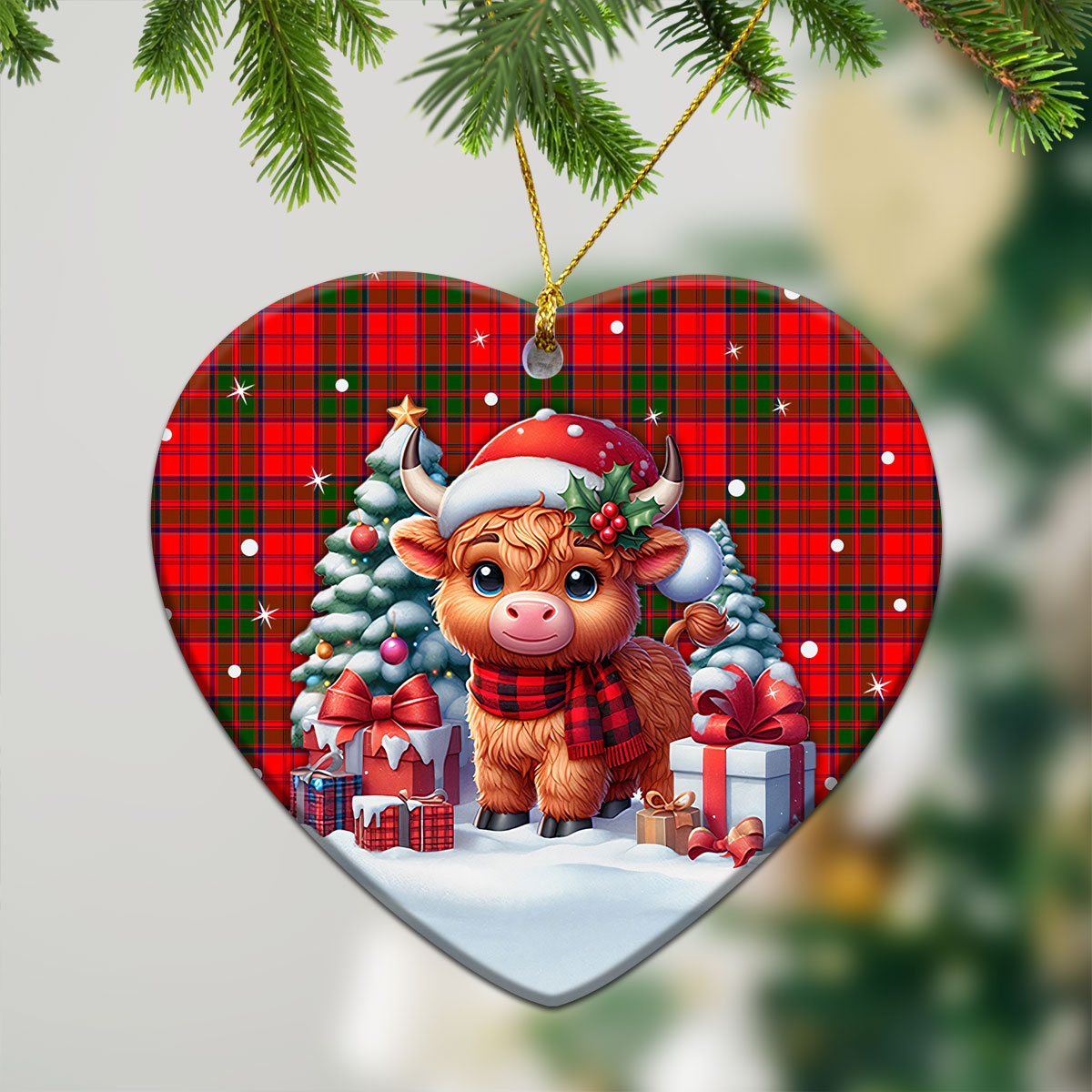 Grant Modern Tartan Christmas Ceramic Ornament - Highland Cow Winter Style