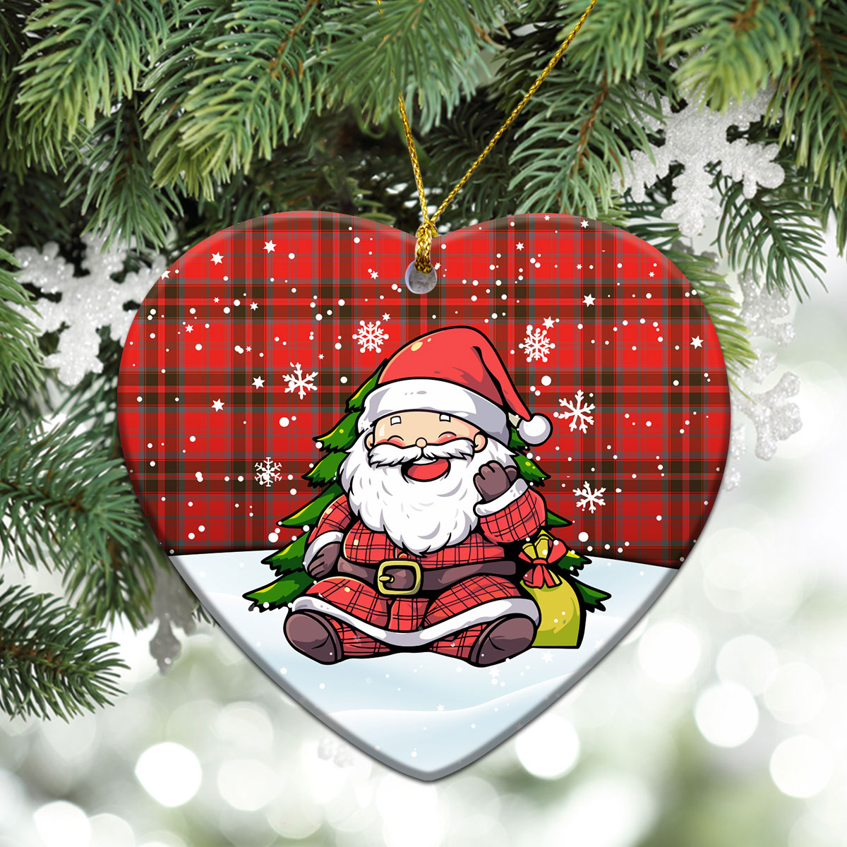 Grant Weathered Tartan Christmas Ceramic Ornament - Scottish Santa Style