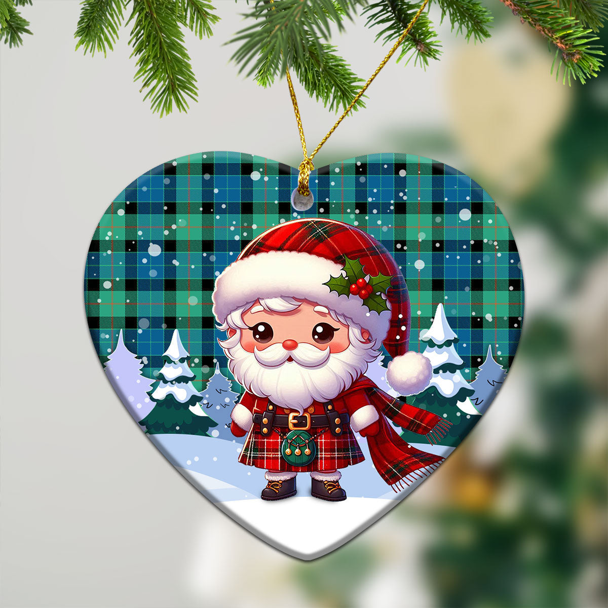 Gunn Ancient Tartan Christmas Ceramic Ornament - Santa Claus In Kilt Style