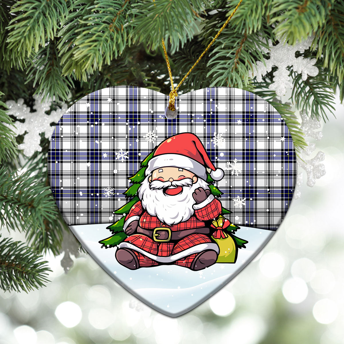 Hannay Modern Tartan Christmas Ceramic Ornament - Scottish Santa Style