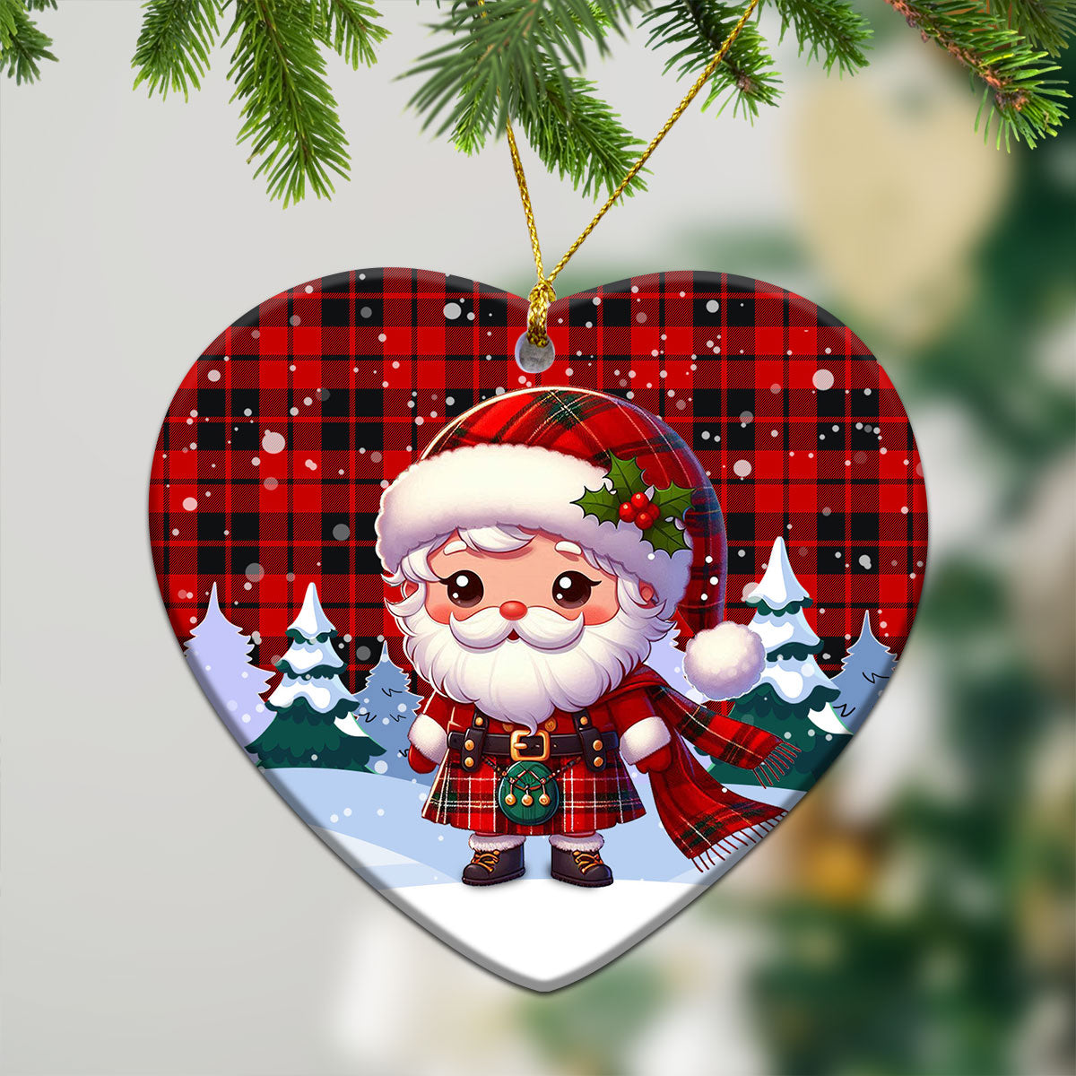 Hogg Tartan Christmas Ceramic Ornament - Santa Claus In Kilt Style