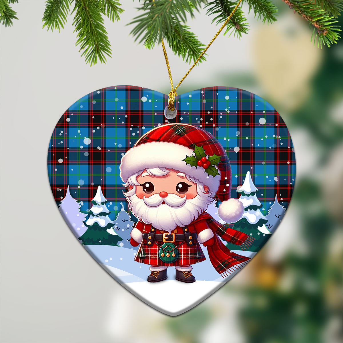 Home Ancient Tartan Christmas Ceramic Ornament - Santa Claus In Kilt Style