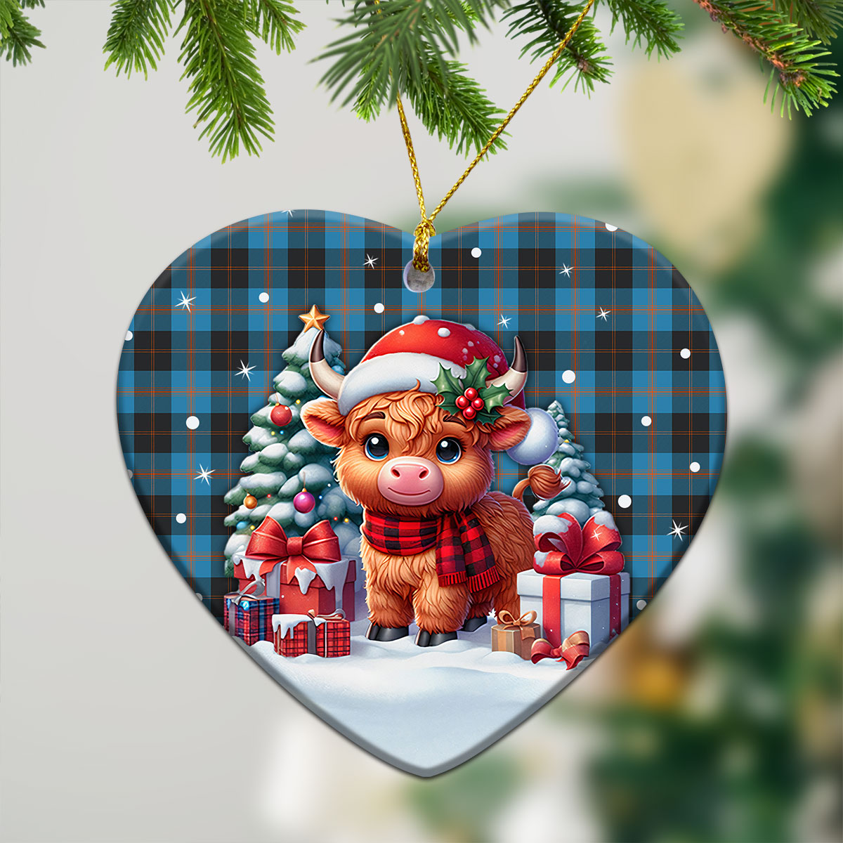 Horsburgh Tartan Christmas Ceramic Ornament - Highland Cow Winter Style