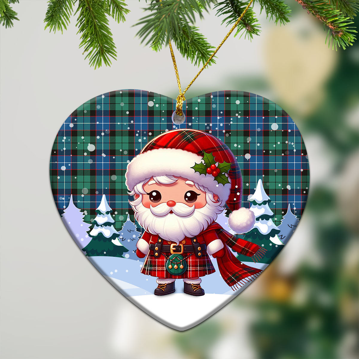 Hunter Ancient Tartan Christmas Ceramic Ornament - Santa Claus In Kilt Style