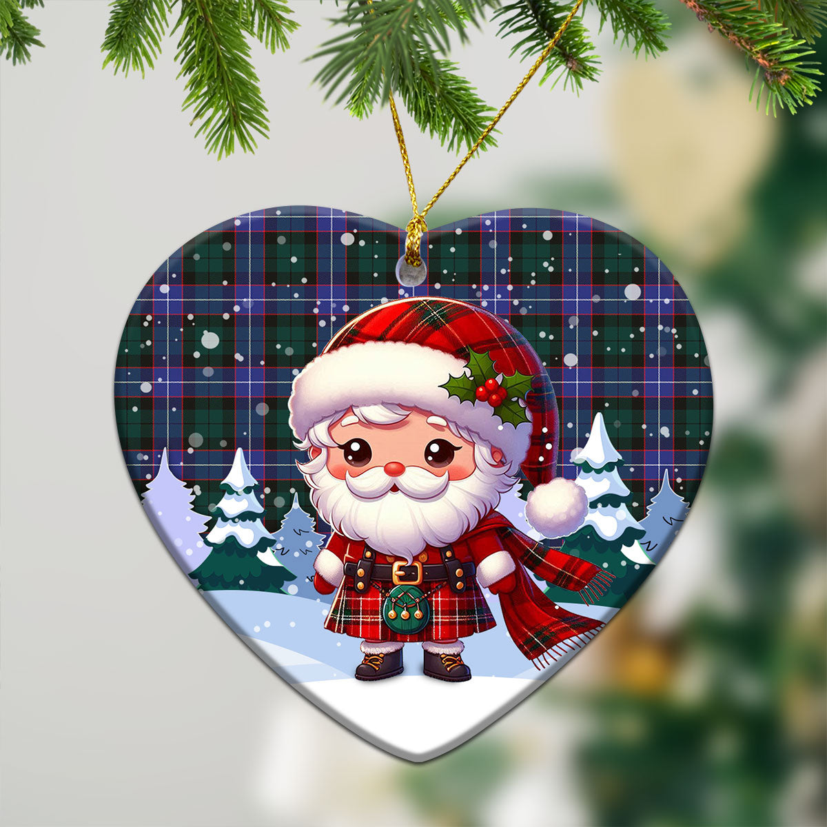 Hunter Modern Tartan Christmas Ceramic Ornament - Santa Claus In Kilt Style